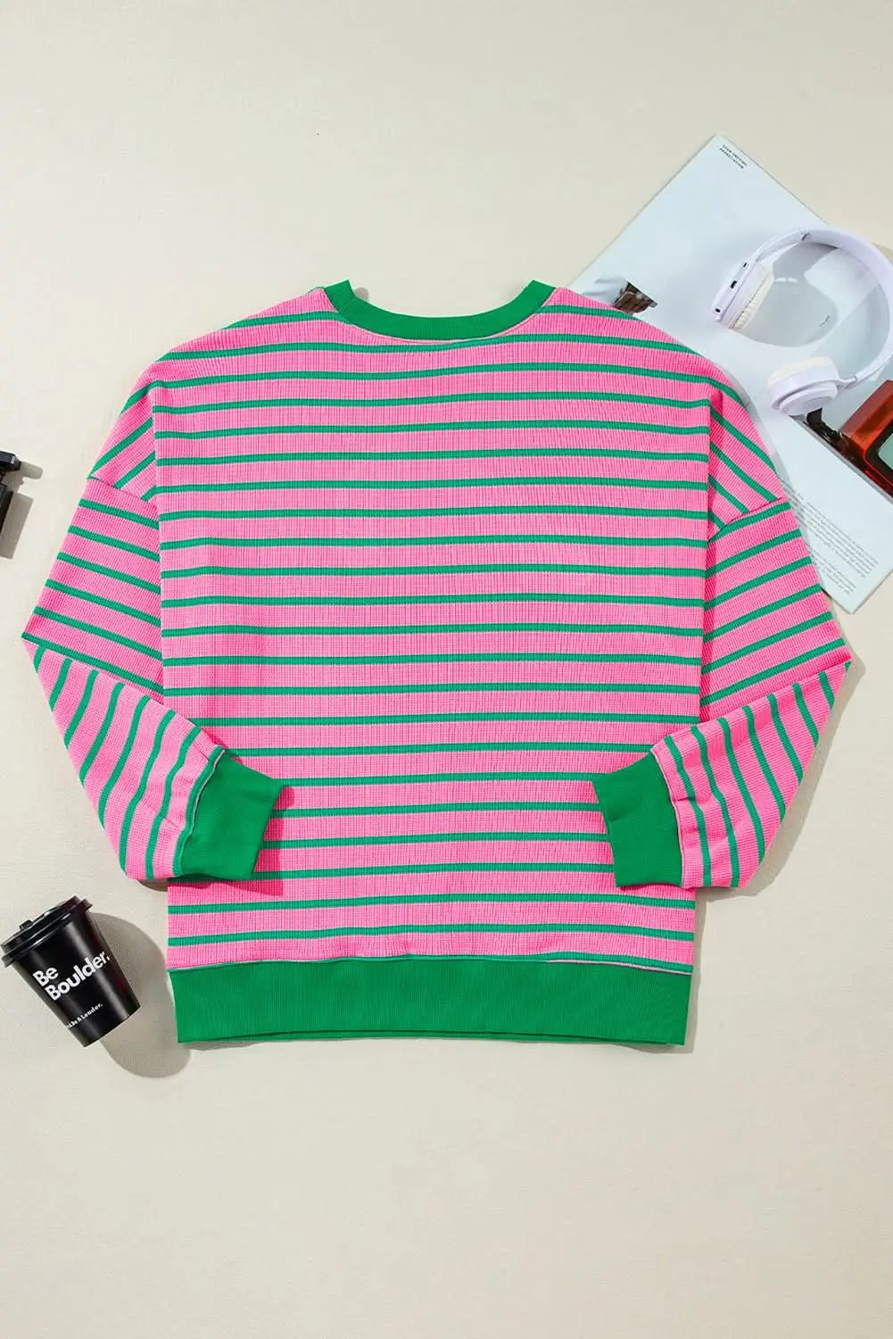 Cozy pink stripe plus size sweatshirt - Love Salve